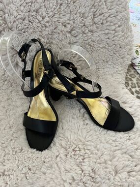 Ralph Lauren Black Sandal Heels with Gold Insole